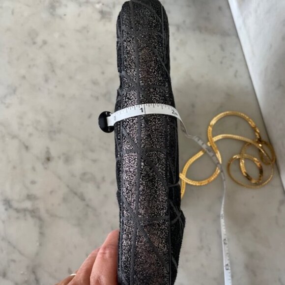 JUDITH LIEBER Vintage Minaudière Black Metallic Suede Gemstone Clasp Purse - Picture 16 of 17